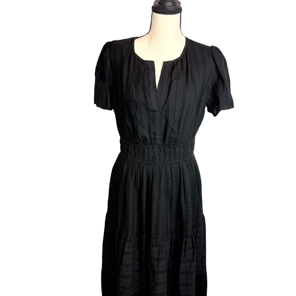 Walmart Black Textured Midi Dress M NWT Flowy Elastic Waist Minimal